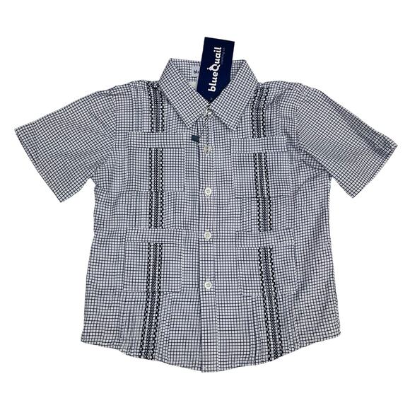 NWT Blue Quail 3T Gameday Navy Check Guayabera - Picture 1 of 6